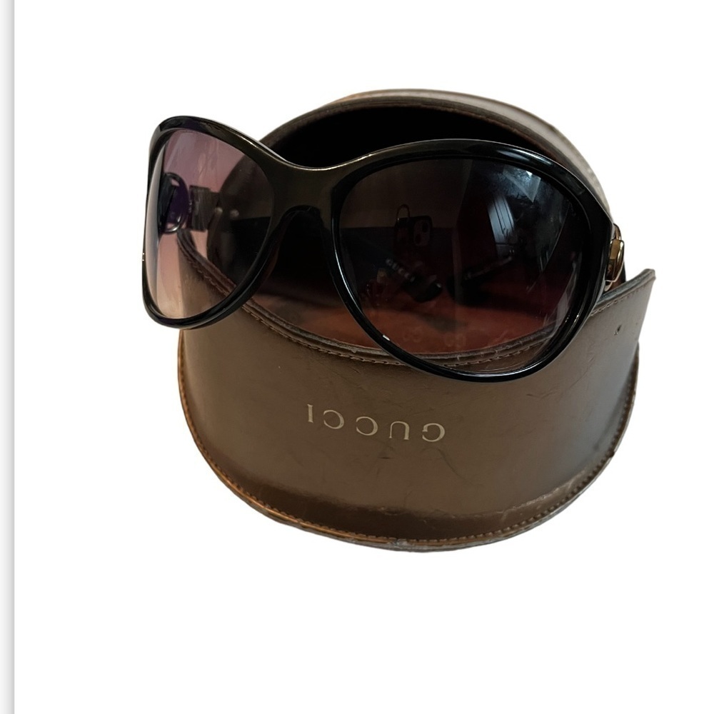 Gucci Butterfly Frame Belted Etched Logo Rounded Sunglasses BUCKLE GG Brown - Picture 8 of 13